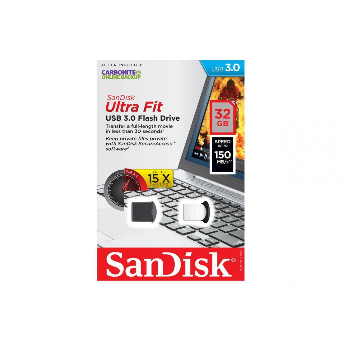 محرك أقراص فلاش USB 3.0 Ultra Fit SDCZ43-032G-GAM46 من SanDisk بسعة 32 جيجابايت