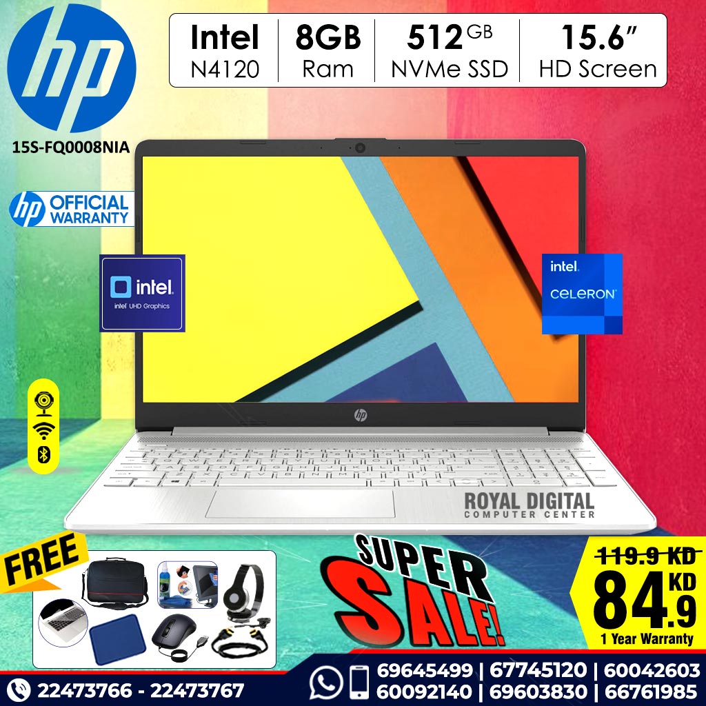 HP 15S-FQ0008NIA celeron 8GB RAM 512GB NVMe SSD 15.6 inch