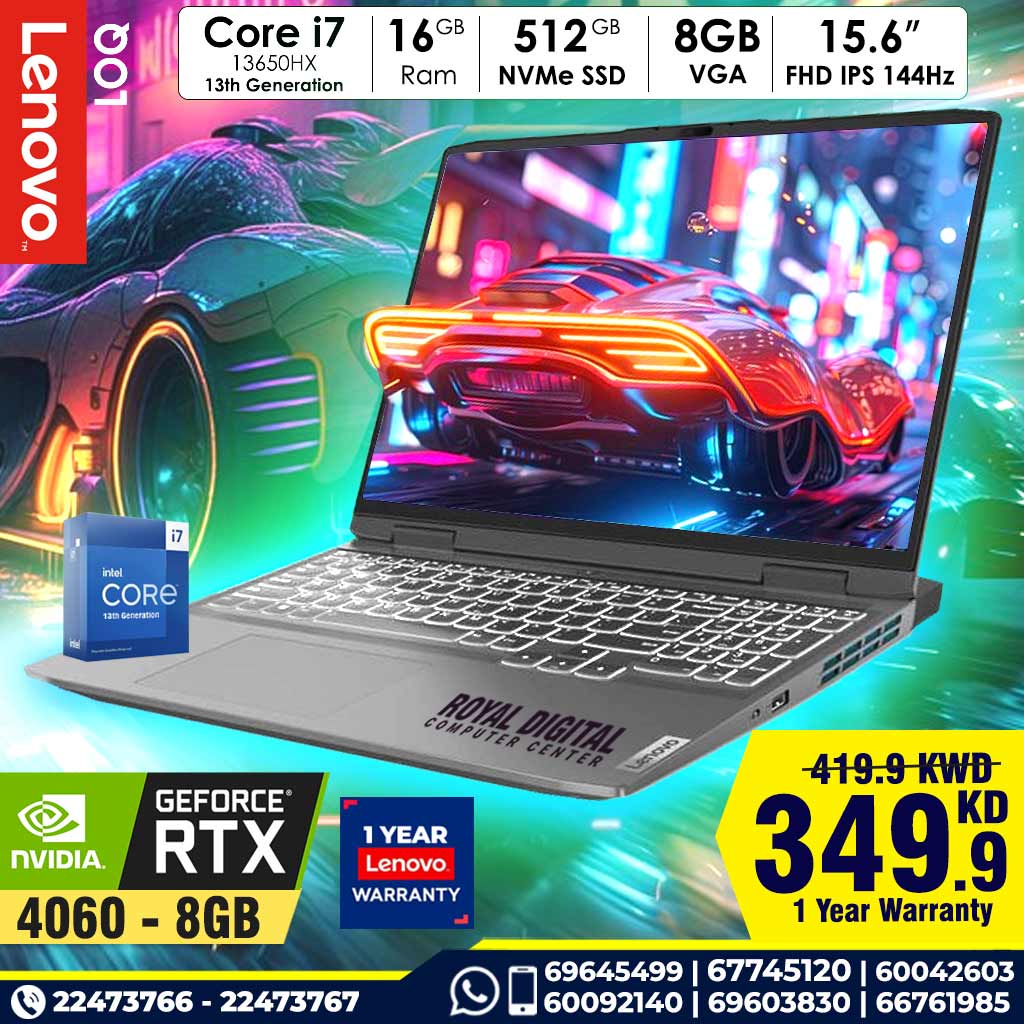 Lenovo LOQ Core i7 13th Gen RTX4060 8GB VGA 15.6inch FHD 144Hz