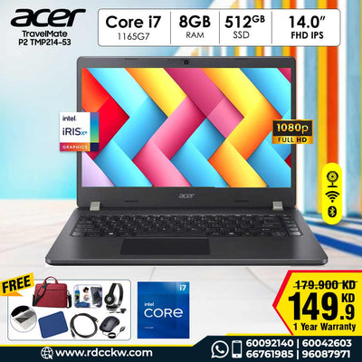 Laptop Acer TravelMate P2 TMP214-53 | Intel Core i7-1165G7 Processor | Ram 8GB DDR4 | Storage 512GB SSD NVMe | Intel Graphics | Display 14" inch FDH | 1 Year warranty
