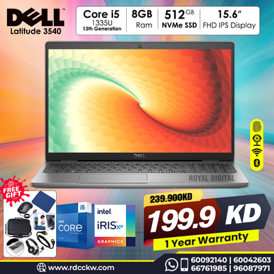 Laptop Dell Latitude 3540 | Intel Core i5-1335U Processor | Ram 8GB DDR5 | Storage 512GB SSD NVMe | Display 15.6" inches FHD | Color Grey | Windows 11 Pro | 1 Year Warranty