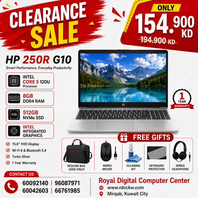Laptop HP 250R G10 | Intel Core 5 120U Processor | 8GB DDR4 RAM | 512GB SSD NVMe | Integrated Intel Graphics | Turbo Silver | 1 Year Warranty