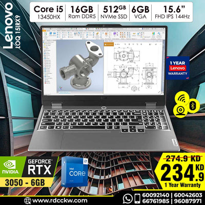 Gaming Laptop Lenovo LOQ 15IRX9 | Intel Core i5-13450HX Processor | Ram 16GB DDR5 | Storage 512GB SSD NVMe | NVIDIA RTX 3050 6GB, 15.6 FHD, Luna Grey, Dos, 1 Year