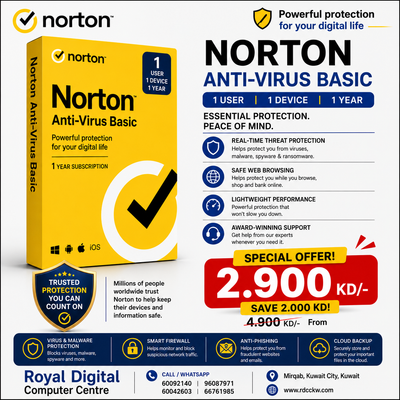 Norton Anti-Virus Basic Arabic, 1 User 1 Device 1 Year