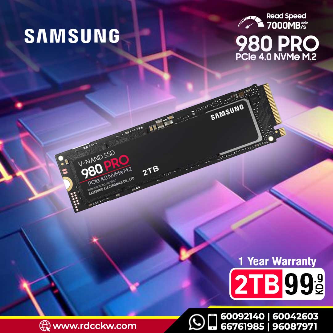 Samsung 980 PRO 2TB PCIe 4.0 NVMe™ M.2 SSD – 7000MB/s Read 5100MB