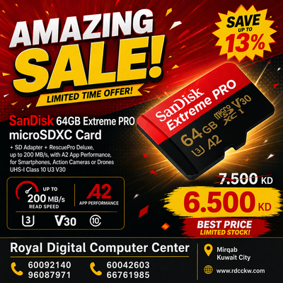بطاقة SanDisk Extreme PRO microSDXC سعة 64 جيجابايت + محول SD + RescuePro Deluxe، بسرعة تصل إلى 200 ميجابايت/ثانية، مع أداء تطبيق A2، للهواتف الذكية وكاميرات الحركة أو الطائرات بدون طيار UHS-I Class 10 U3 V30