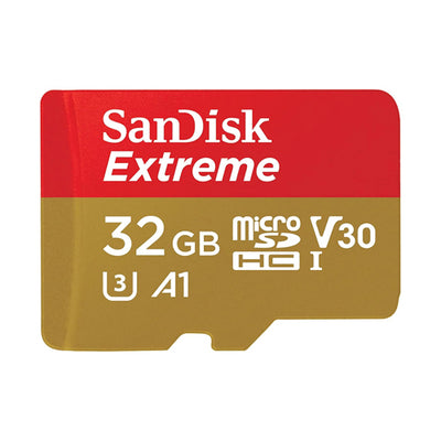 بطاقة ذاكرة SanDisk Extreme microSDHC UHS-I بسعة 32 جيجابايت مع محول - حتى 100 ميجابايت/ثانية، C10، U3، V30، 4K، A1، Micro SD - SDSQXAF-032G-GN6MA