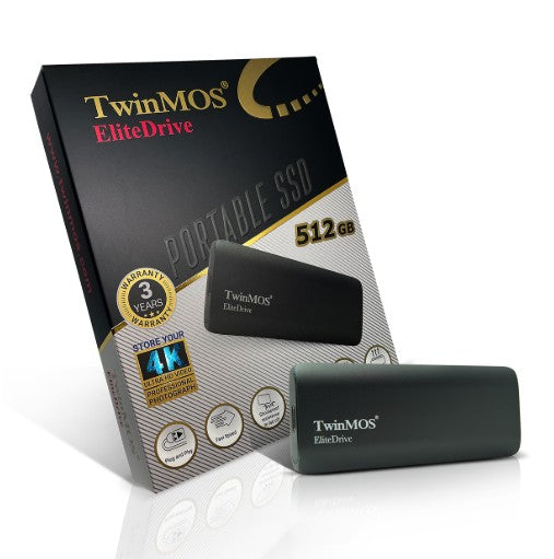 قرص SSD محمول TwinMOS EliteDrive بمنفذ USB 3.2/Type-C سعة 512 جيجابايت - أسود