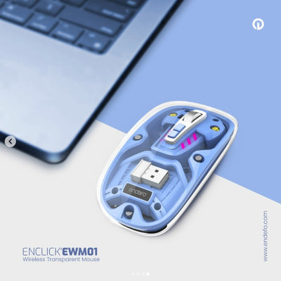 عجلة سباق ماوس لاسلكية خماسية الأبعاد شفافة من endefo EnClick'EWM01 (زرقاء)