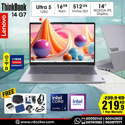 Lenovo Think Book 14 G7 AI PC | Core Ultra 5 125U Processor | Ram 16GB DDR5 | Storage 512GB NVMe SSD | Intel Graphics | Display 14 inch WUXGA | Arctic Grey | 1 Year