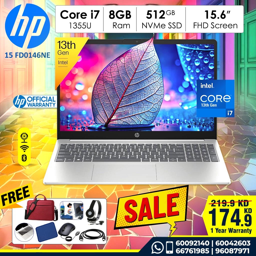 Laptop HP FD0146NE | Intel Core i7-1355U Processor | 8 GB DDR4 RAM | Storage 512GB NVME SSD