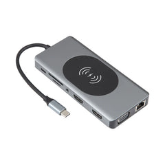 محطة إرساء 14 في 1 من النوع C مع شحن لاسلكي (منفذ شبكة 1000 ميجابايت)