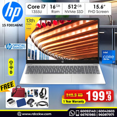 Laptop HP FD0146NE | Intel Core i7-1355U Processor | 16 GB DDR4 RAM | Storage 512GB NVME SSD | Intel® Iris® Xe Graphics | Color Silver | Operating System DOS | 1 Year Warranty