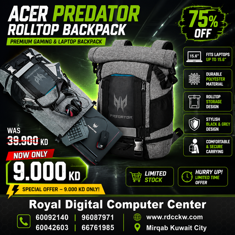 Acer Predator Rolltop Backpack - 15.6-inch / Polyester / Black/Grey - Laptop Bag
