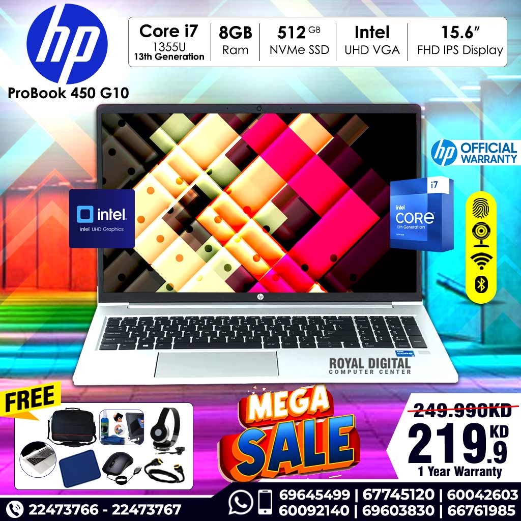 HP ProBook 450 G10 Core i7 13th Gen 8GB Ram 512GB NVMe SSD 15.6