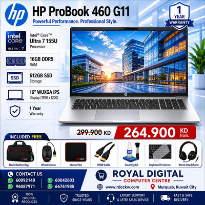 Laptop HP ProBook 460 G11 | Intel Core Ultra 7 155U Processor  | 16GB DDR5 RAM  | 512GB SSD Storage | Display 16" WUXGA IPS | Color Silver | 1 Year Warranty