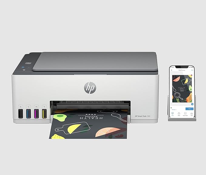 HP Smart Tank 580 Wireless All In One Printer, Print, Scan, Copy, Print up to 18000 black or 6000 color pages - White [1F3Y2A]