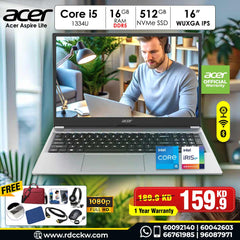 Laptop Acer Aspire Lite | Intel Core i5-1334U Processor | Ram 16GB DDR5 | Storage 512GB NVMe SSD | Display 16