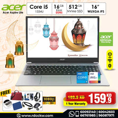 Laptop Acer Aspire Lite | Intel Core i5-1334U Processor | Ram 16GB DDR5 | Storage 512GB NVMe SSD | Display 16