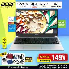 Laptop Acer Aspire Lite | Intel Core i5-1334U Processor  | 16GB DDR5 Ram | Storage 512GB NVMe SSD | Intel UHD Graphics | Color Silver | 16