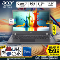Laptop Acer TravelMate P2 TMP214-53 | Intel Core i7-1165G7 Processor | Ram 8GB DDR4 | Storage 512GB SSD NVMe | Intel Graphics | Display 14