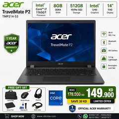 Laptop Acer TravelMate P2 TMP214-53 | Intel Core i7-1165G7 Processor | Ram 8GB DDR4 | Storage 512GB SSD NVMe | Intel Graphics | Display 14