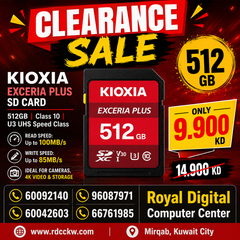 Kioxia LNPL1M512GG4 Exceria Plus SD Card, Class 10, U3 UHS Speed Class, 100MB/s Read Speed, 85MB/s Write Speed, 512GB