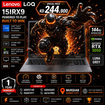 Gaming Laptop Lenovo LOQ 15IRX9 | Intel Core i5-13450HX Processor |  Ram 16GB DDR5 | Storage 512GB SSD NVMe |  NVIDIA RTX 3050 6GB, 15.6 FHD, Luna Grey, Dos, 1 Year