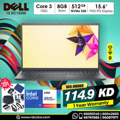 Laptop Dell 15 DC15250 | Intel Core 3 100U Processor | Ram 8GB DDR4 | Storage 512GB NVMe SSD | Intel Integrated VGA | Display 15.6 inch FHD 120Hz | Color Dark Grey | 1 Year Warranty