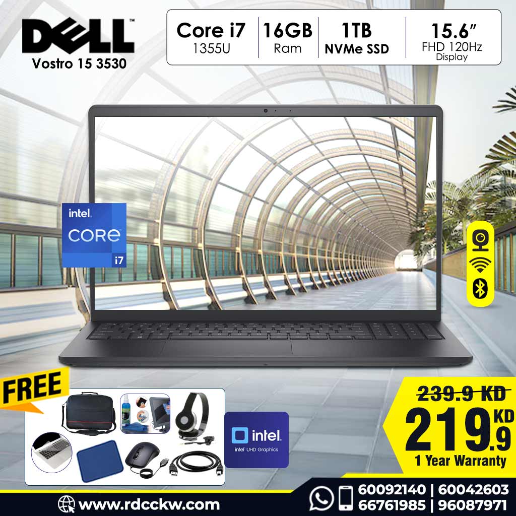 Dell Vostro 15 3530, Intel Core i7- 1355U, 16GB, 1TB, 15.6 FHD, Dark Grey,  Dos,  1 Year