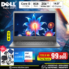 Laptop Dell Vostro 3400 | Intel Core i3-1115G4 Processor | 8GB DDR4 | 256GB SSD | Intel UHD Graphics | 14.0 inch HD Display | DOS |  1 Year Warranty