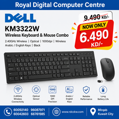 Dell KM3322W Wireless Keyboard and Mouse - 2.40GHz | Optical | 1000dpi | Wireless | Black | Arabic/English Keys - Keyboard & Mouse Combo