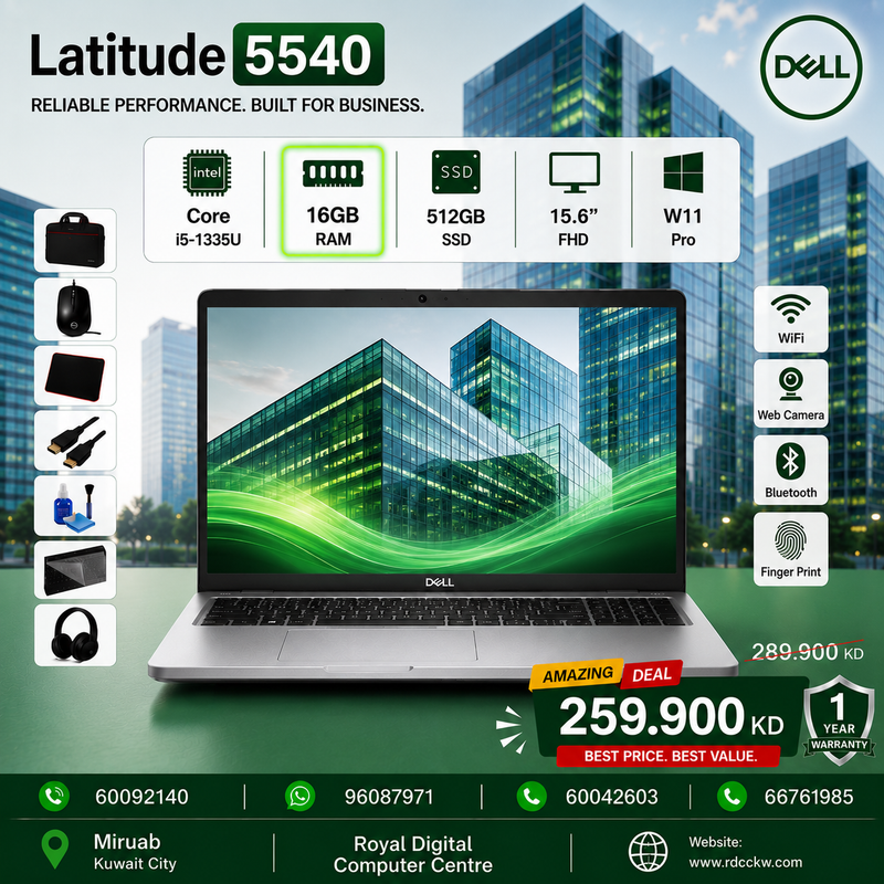 Laptop Dell Latitude 5540 | Intel Core i5-1335U Processor | Ram 16GB DDR4 | Storage 512GB NVMe SSD | Display 15.6 FHD IPS | Color Silver | 1 year warranty