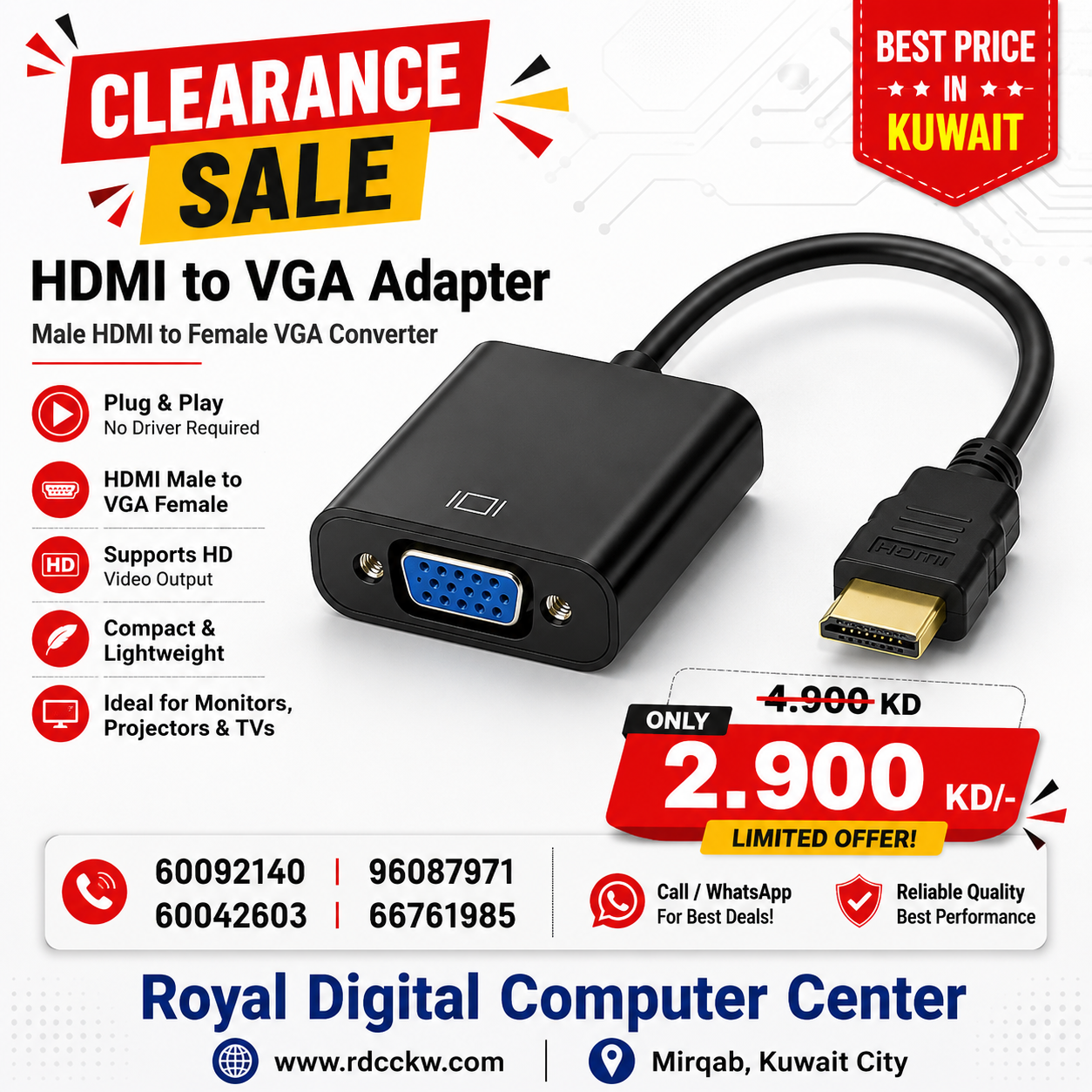 HDMI To VGA Adapter, Male HDMI to Female VGA Convertor