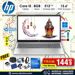 Laptop HP 15-FD0250WM | Intel Core I5-1334U Processor |  Ram 8GB DDR4 | Storage 512GB NVMe SSD | Intel® Iris® Xe Graphics | Display 15.6