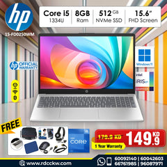Laptop HP 15-FD0250WM | Intel Core I5-1334U Processor |  Ram 8GB DDR4 | Storage 512GB NVMe SSD | Intel® Iris® Xe Graphics | Display 15.6