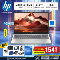 Laptop HP 15-FD0250WM | Intel Core I5-1334U Processor |  Ram 8GB DDR4 | Storage 512GB NVMe SSD | Intel® Iris® Xe Graphics | Display 15.6