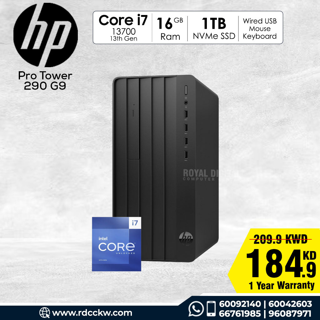 HP Pro Tower 290 G9 - i7 | 16GB | 1 TB (NVMe M.2 SSD) | DOS (Without OS) | 1YW - Desktop