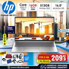 Laptop HP ProBook 460 G11 | Intel Core Ultra 5 125U Processor | Ram 16GB DDR5 | Storage 512GB (NVMe M.2 SSD) | Display 16
