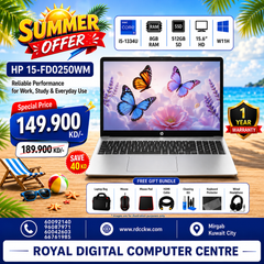 Laptop HP 15-FD0250WM | Intel Core I5-1334U Processor |  Ram 8GB DDR4 | Storage 512GB NVMe SSD | Intel® Iris® Xe Graphics | Display 15.6