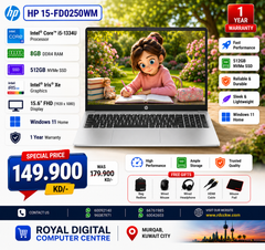 Laptop HP 15-FD0250WM | Intel Core I5-1334U Processor |  Ram 8GB DDR4 | Storage 512GB NVMe SSD | Intel® Iris® Xe Graphics | Display 15.6