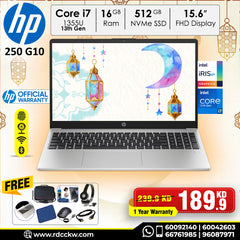 Laptop HP 250 G10 | Intel Core i7-1355U Processor |  Ram 16GB  | Storage 512GB SSD NVMe | Intel Iris Xe Graphics | Display 15.6