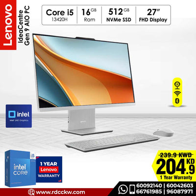 All in One PC Lenovo IdeaCentre 27 Gen 9 | Intel® Core™ i5-13420H Processor | Ram 16GB DDR5 | Storage 512GB SSD NVMe | Display 27" FHD (1920 x 1080), Non-Touch, IPS | Color Cloud Grey | DOS | 1 Year Windows