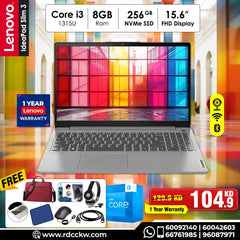 Laptop Lenovo IdeaPad Slim 3 | Intel Core i3 1315U Processor |  Ram 8GB DDR5 | Storage 256GB  NVMe SSD | Integrated Intel UHD | GraphicsDisplay 15.6