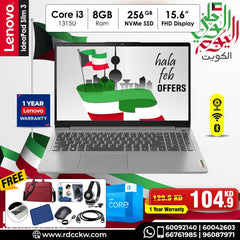 Laptop Lenovo IdeaPad Slim 3 | Intel Core i3 1315U Processor |  Ram 8GB DDR5 | Storage 256GB  NVMe SSD | Integrated Intel UHD | GraphicsDisplay 15.6