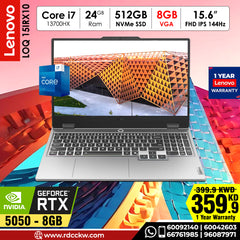 Laptop Laptop Lenovo LOQ Gen 10 AI |  Intel Core i7-13700HX Processor | Ram 24GB DDR5 |  Storage 512GB NVMe | NVIDIA RTX5050 8GB | Display 15.6FHD IPS  144Hz | Color Lana Grey | 1 Year Warranty