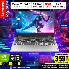 Laptop Laptop Lenovo LOQ Gen 10 AI |  Intel Core i7-13700HX Processor | Ram 24GB DDR5 |  Storage 512GB NVMe | NVIDIA RTX5050 8GB | Display 15.6FHD IPS  144Hz | Color Lana Grey | 1 Year Warranty