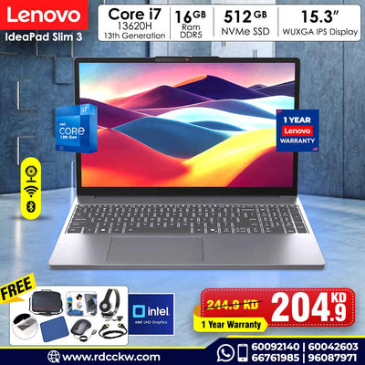 Laptop Lenovo IdeaPad Slim 3 Gen 10 | Intel Core I7-13620H Processor | Ram 16GB DD5 Ram | Storage 512GB SSD NVMe | Display 15.3" WUXGA 1920 * 1200 | Color Luna Grey | 1 Year Warranty