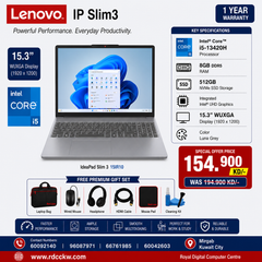 Laptop Lenovo IP Slim3 | Intel Core i5 13420H Processor | Ram 8GB DDR5 | Storage 512GB SSD NVme | Integrated Intel UHD Graphics | Display 15.6