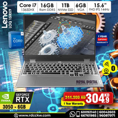Gaming Laptop Lenovo Loq 15IRX9 | Intel Core i7-13650HX Processor | Ram 16GB DDR5 | Storage 1TB SSD NVMe | NVIDIA GeForce RTX 3050 6GB | Display 15.6